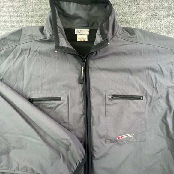 Reebok Full Zip Nylon Jacket Gray Pockets Long Sleeve w Logo Large Men’s - Picture 1 of 10